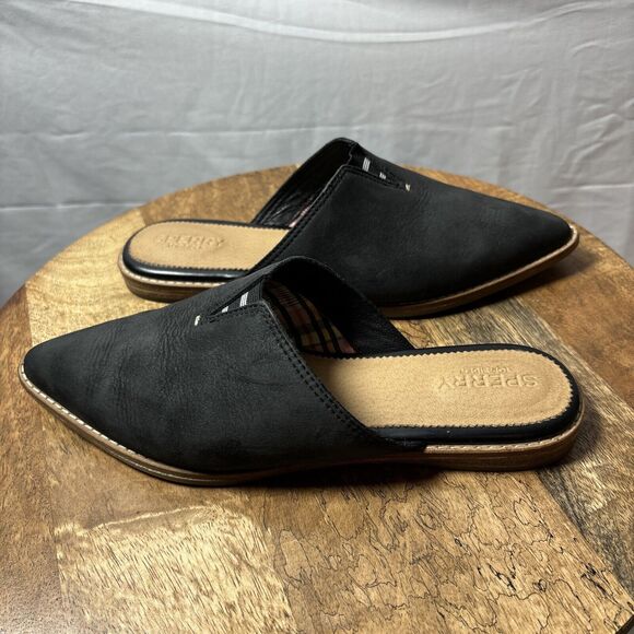 Womens SPERRY TOP-SIDER Saybrook Black Leather Pointed Toe Mules Sz 7 - Picture 8 of 9